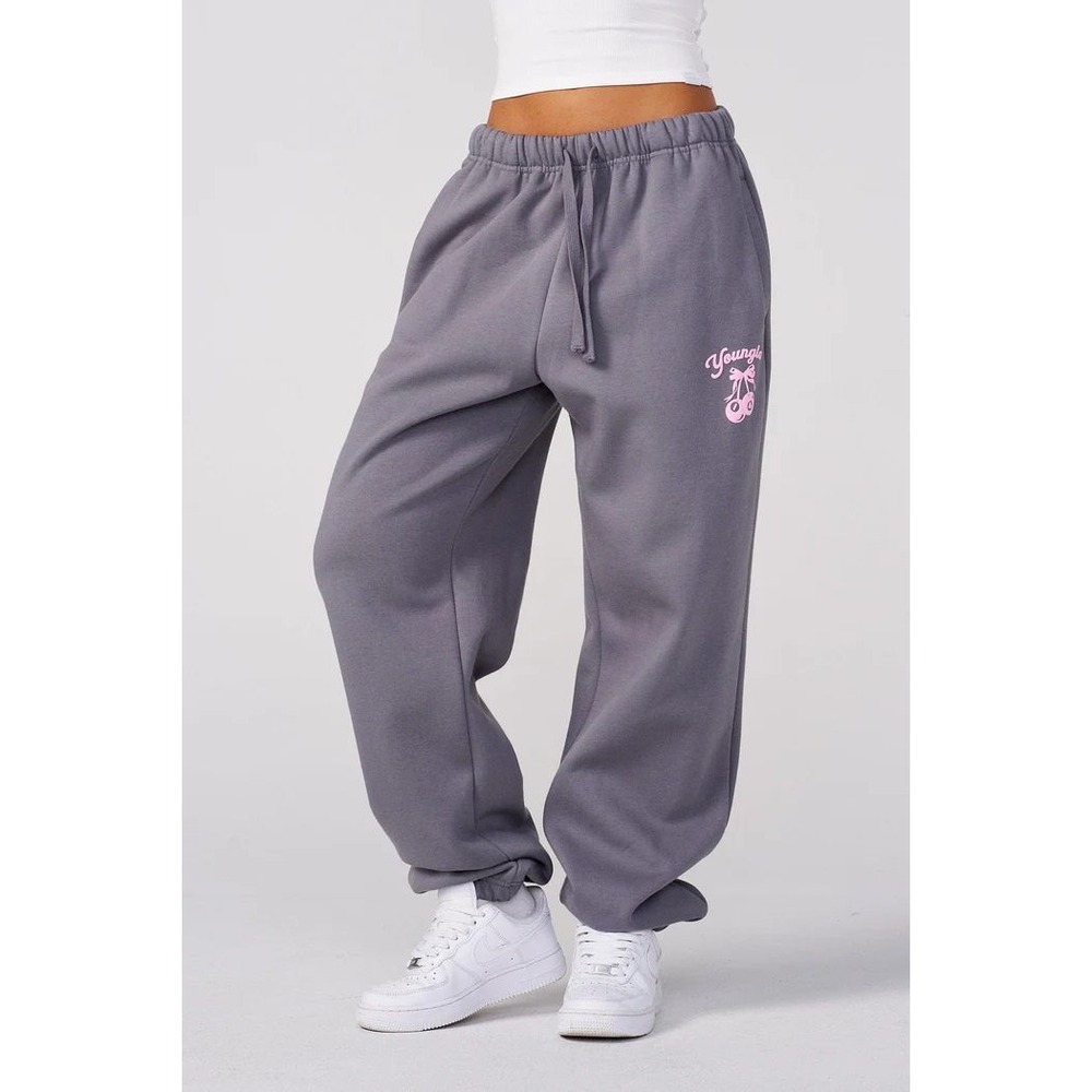 YoungLA W271 Soft Serve Joggers Gray Pink Cherry Sweatpants Women's Small NWOT - Picture 3 of 4